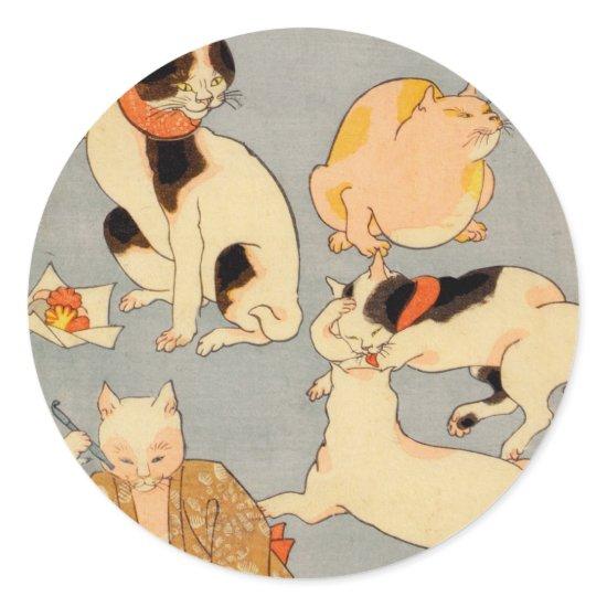 たとえ尽の内（下）, 国芳 Japanese Cats(3), Kuniyoshi, Ukiyo-e Classic Round Sticker