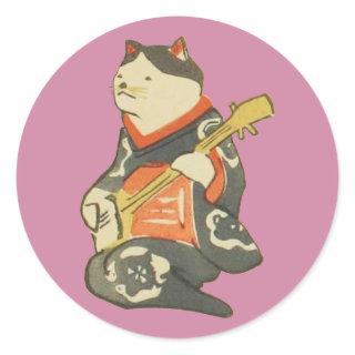 三味線を弾く猫, 国芳 Cat Playing Guitar, Kuniyoshi, Ukiyoe Classic Round Sticker