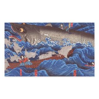 怪物鮫,国芳 Monster Shark, Kuniyoshi, Ukiyo-e Rectangular Sticker