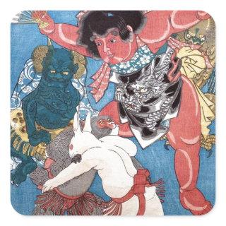 金太郎と動物,国芳 Kintaro & Animals, Kuniyoshi, Ukiyo-e Square Sticker