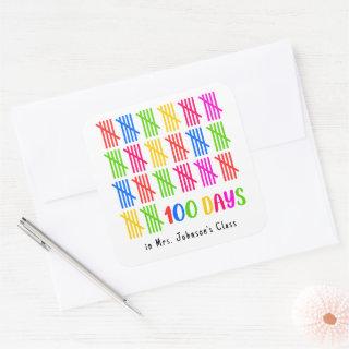 100 Days of School Colorful Tally Mark Square Sticker