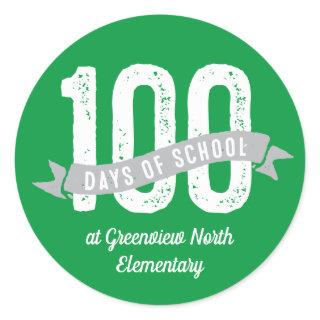 100 days of school fun customized green white classic round sticker