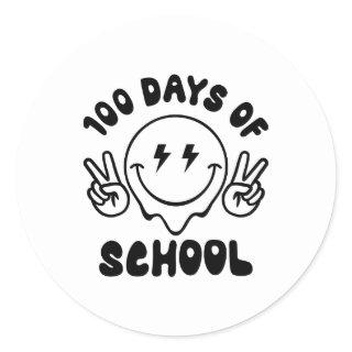 100 Days Of School Retro Smiley Face Classic Round Sticker