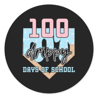 100 Drippy Days Of School Sell Ice Cream 100th Day Classic Round Sticker