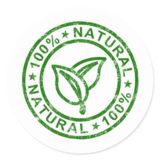 100% Natural Product Green Classic Round Sticker