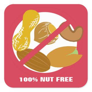 100% Nut Free Food Allergy Alert Stickers