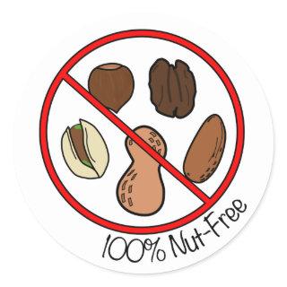 100% Nut Free (Tree nuts & Peanuts) Classic Round Sticker