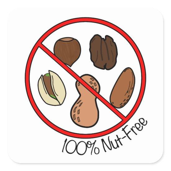 100% Nut Free (Tree nuts & Peanuts) Square Sticker