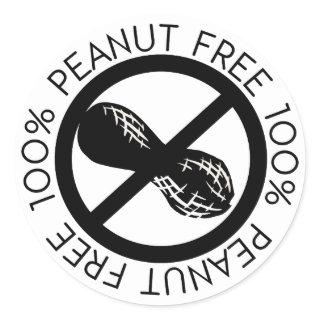 100% Peanut Free No Peanuts Simple Black and White Classic Round Sticker