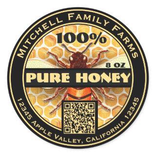 100% Pure Honey QR Code Classic Round Sticker