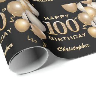 100th Birthday Black and Gold Glitter Balloons