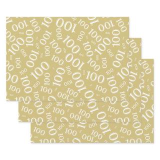 100th Birthday Gold and White Number Pattern 100  Sheets