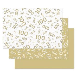 100th Birthday Gold and White Number Pattern 100  Sheets