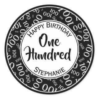 100th Birthday Number Pattern Black/White 100 Classic Round Sticker