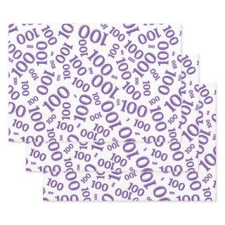 100th Birthday  Purple Number Pattern 100 Wrapping  Sheets