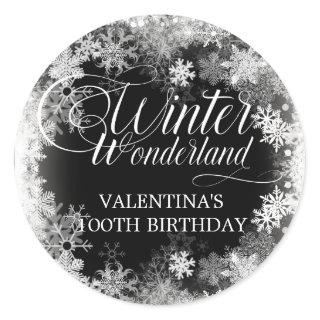 100th Birthday Winter Wonderland Snowflake Favor Classic Round Sticker