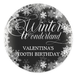 100th Birthday Winter Wonderland Snowflake Favor Classic Round Sticker