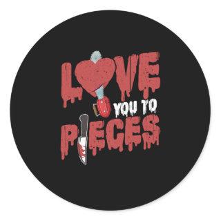 10.Horror Movie Love You To Pieces Heart Chain Saw Classic Round Sticker
