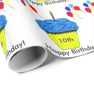 10th Birthday Blue Cupcake Balloons Customize AGE