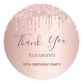 10th Birthday blush rose gold glitter Thank You Classic Round Sticker