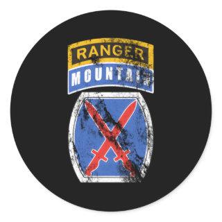 10Th Mountain Mtn Division Patch With Ranger Tab D Classic Round Sticker