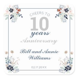 10th Wedding Anniversary Cheers to 10 Years Party  Square Sticker