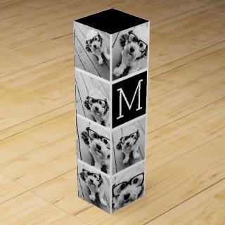 11 Photo Instagram Collage Custom Black Monogram Wine Box