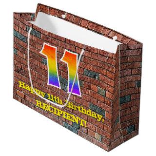 11th Birthday: Fun, Graffiti-Inspired Rainbow # 11 Large Gift Bag