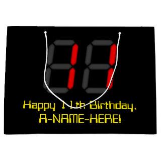 11th Birthday: Red Digital Clock Style "11" + Name Large Gift Bag
