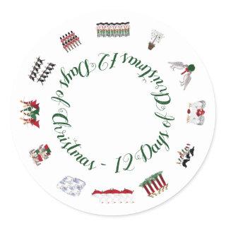 12 Days of Christmas in a Circle of Red and Green Classic Round Sticker