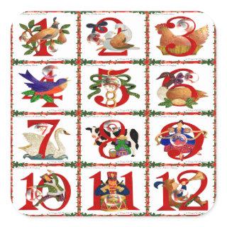 12 Days Of Christmas Quilt Print Gifts Square Sticker
