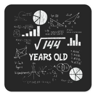 12th Birthday Square Root Math 12 Years Old Bday Square Sticker