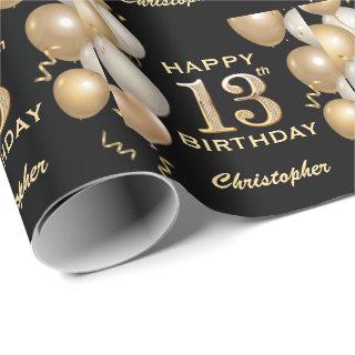 13th Birthday Black and Gold Glitter Balloons