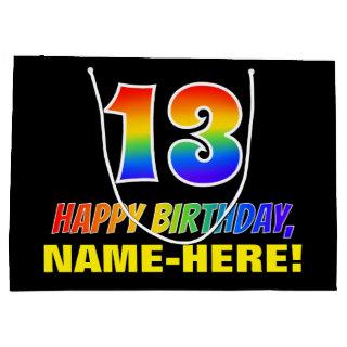 13th Birthday: Bold, Fun, Simple, Rainbow 13 Large Gift Bag