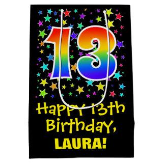 13th Birthday: Colorful Stars Pattern & Rainbow 13 Medium Gift Bag