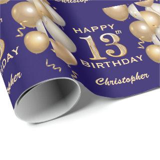 13th Birthday Navy Blue and Gold Glitter Balloons