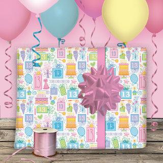 13th Birthday Pastel Pink Cake Presents Balloons  Sheets