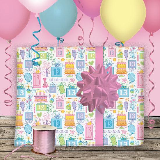 13th Birthday Pastel Pink Cake Presents Balloons  Sheets
