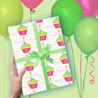 13th Birthday Pink Green Cupcakes  Sheets