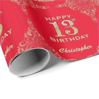 13th Birthday Red and Gold Glitter Frame