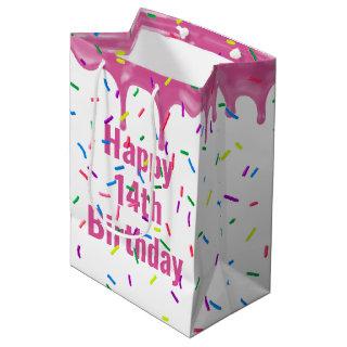 14th Birthday Sprinkles On Pink Icing  Medium Gift Bag