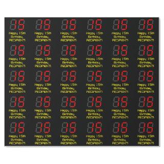 15th Birthday: Red Digital Clock Style "15" + Name