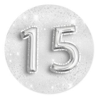 15th birthday silver glitter dust number 15 classic round sticker