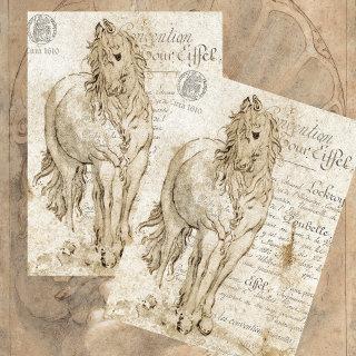 1600s HORSE SKETCH WITH FRENCH SCRIPT Tissue Paper
