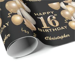 16th Birthday Black and Gold Glitter Balloons