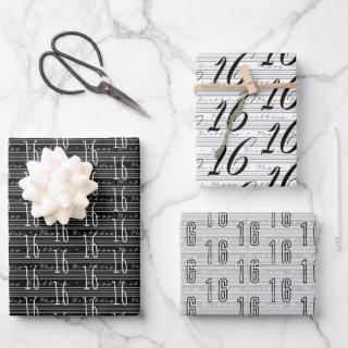 16th Birthday Black White Typography Numbers  Sheets