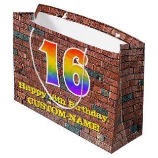 16th Birthday: Fun, Graffiti-Inspired Rainbow # 16 Large Gift Bag