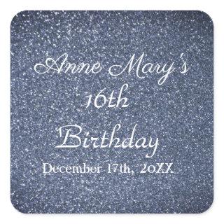 16th Birthday Glittery Sparkle Custom Dusty Blue Square Sticker