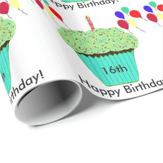 16th Birthday Green Cupcake Balloons Customize Age