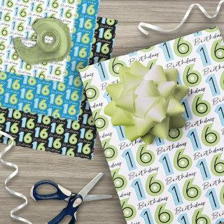 16th Birthday Numbers Green Blue  Sheets